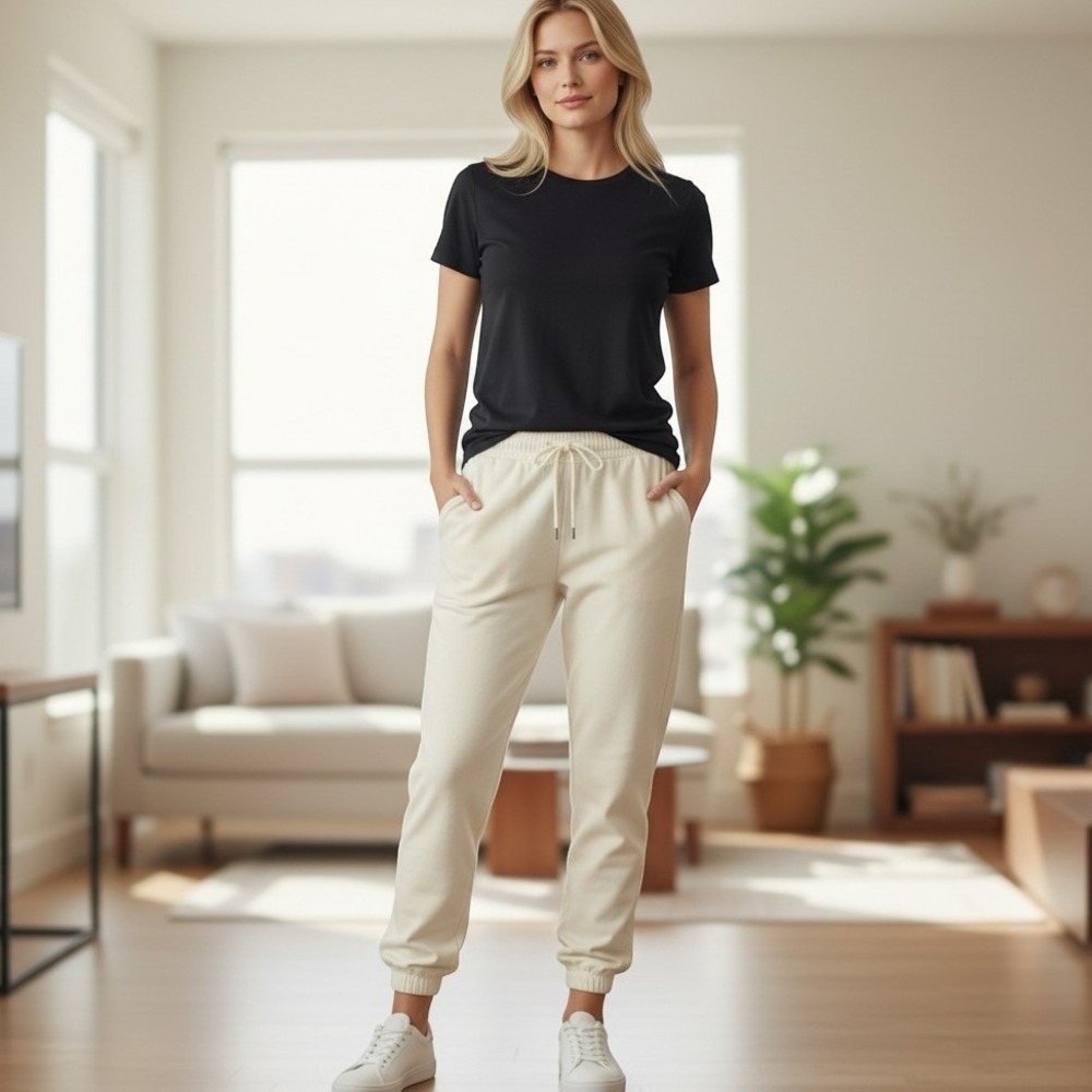 Cuyana French Terry Joggers Off White Organic Pima Cotton Modal Small High Rise